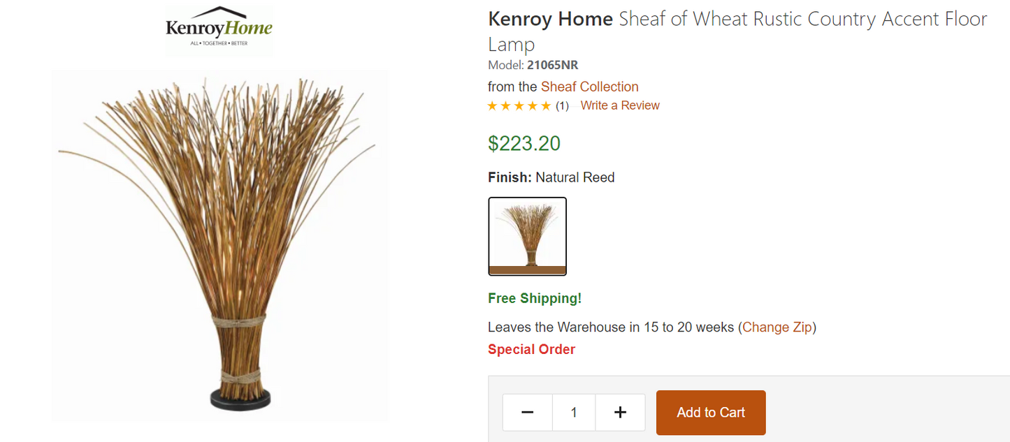 Kenroy Home Sheaf of Wheat Rustic Country Accent Floor Lamp