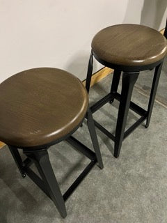 Set of 2 of Black Metal/Wood Bar Stools