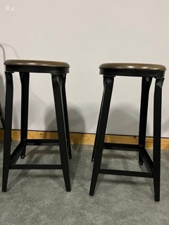 Set of 2 of Black Metal/Wood Bar Stools