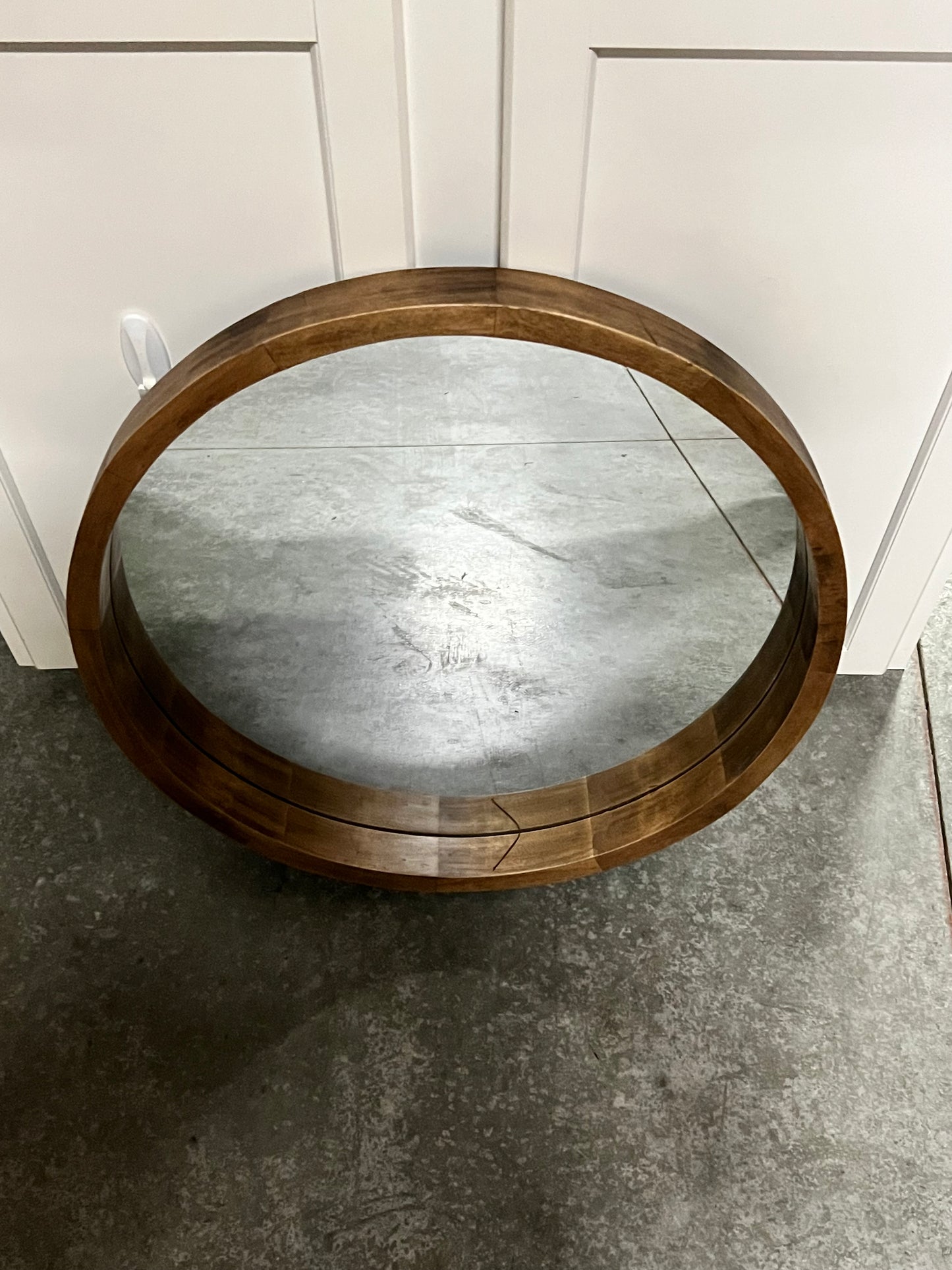 22" x 22" Hutton Round Wood Wall Mirror Rustic Brown - Kate and Laurel