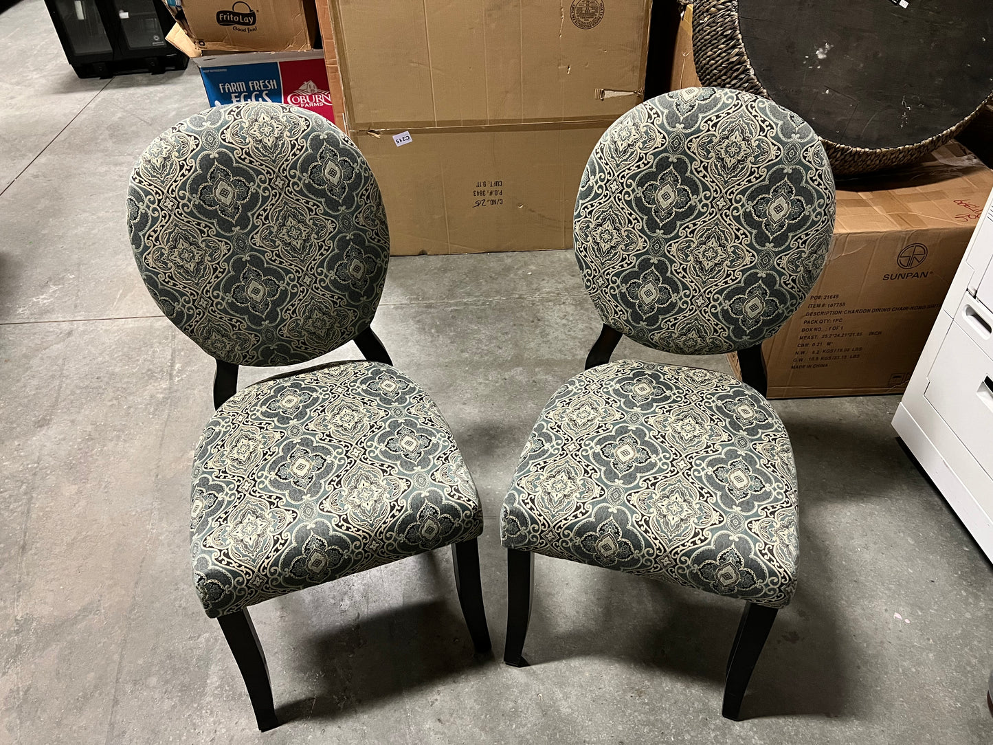 Q Paulina Blue Damask Round Back Dining Chair (Set of 2)