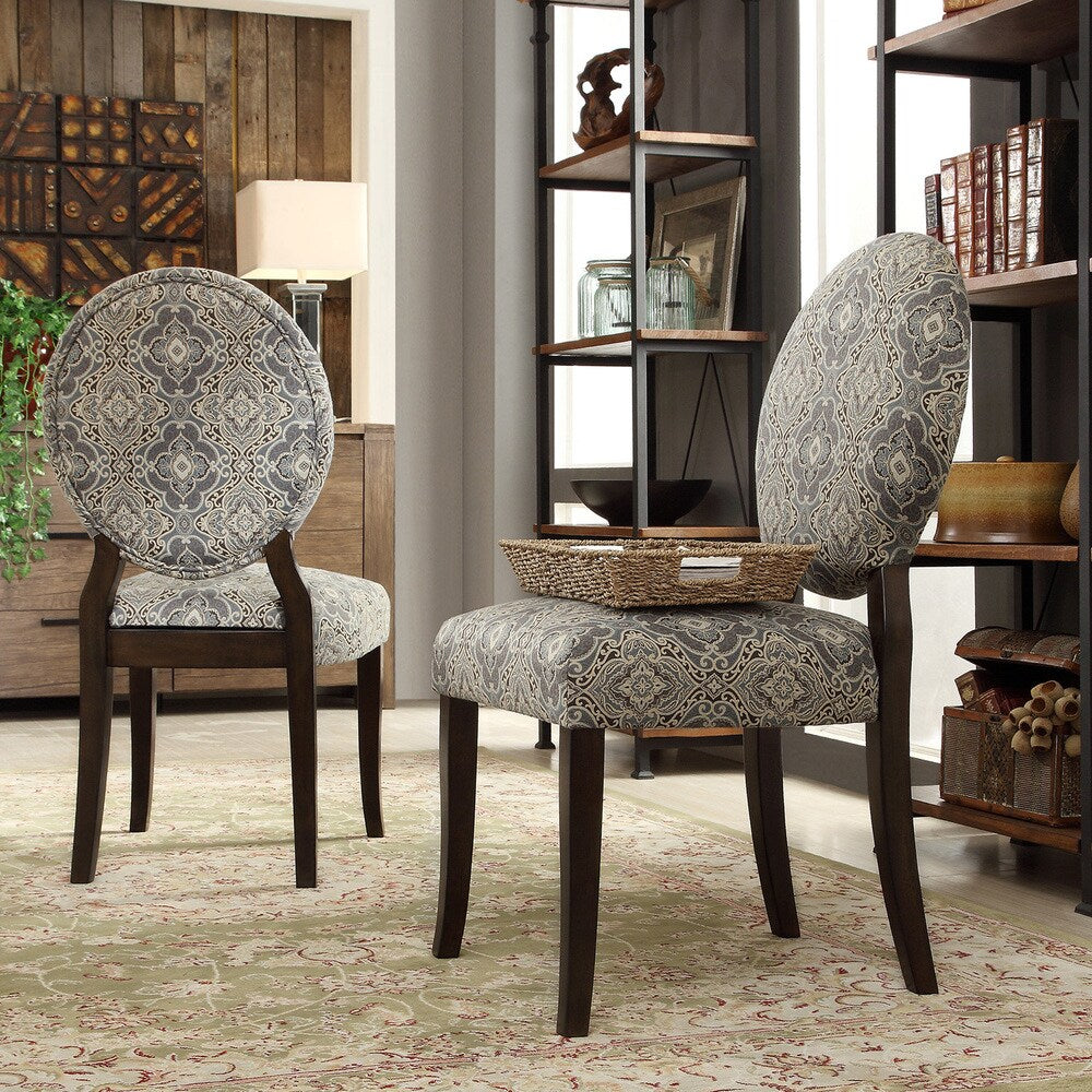 Q Paulina Blue Damask Round Back Dining Chair (Set of 2)